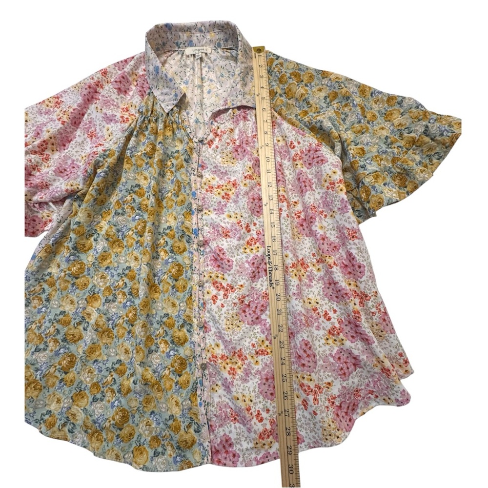 Umgee Patchwork Floral Button-Up Top Coquette Cot… - image 3